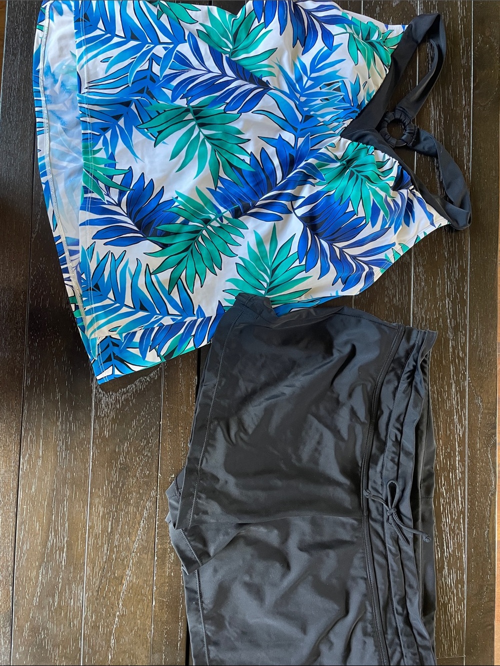 Jantzen Black Swim Shorts with Blue & Green Leaf Tankini
